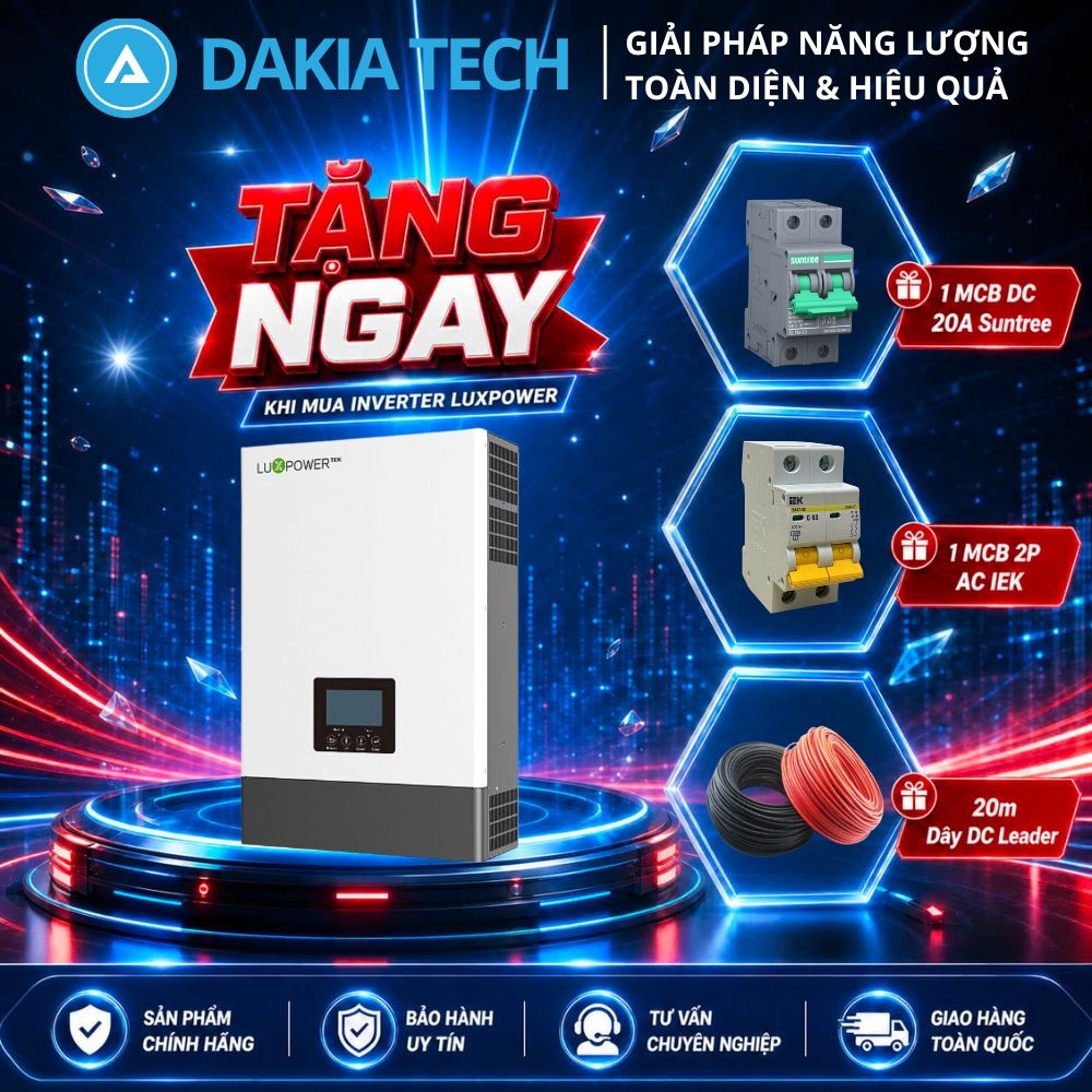 Inverter Hybrid Luxpower 6KW SNA6000 - Tặng ngay Dây DC Leader 4.0mm² 1500VDC + MCB AC + MCB DC