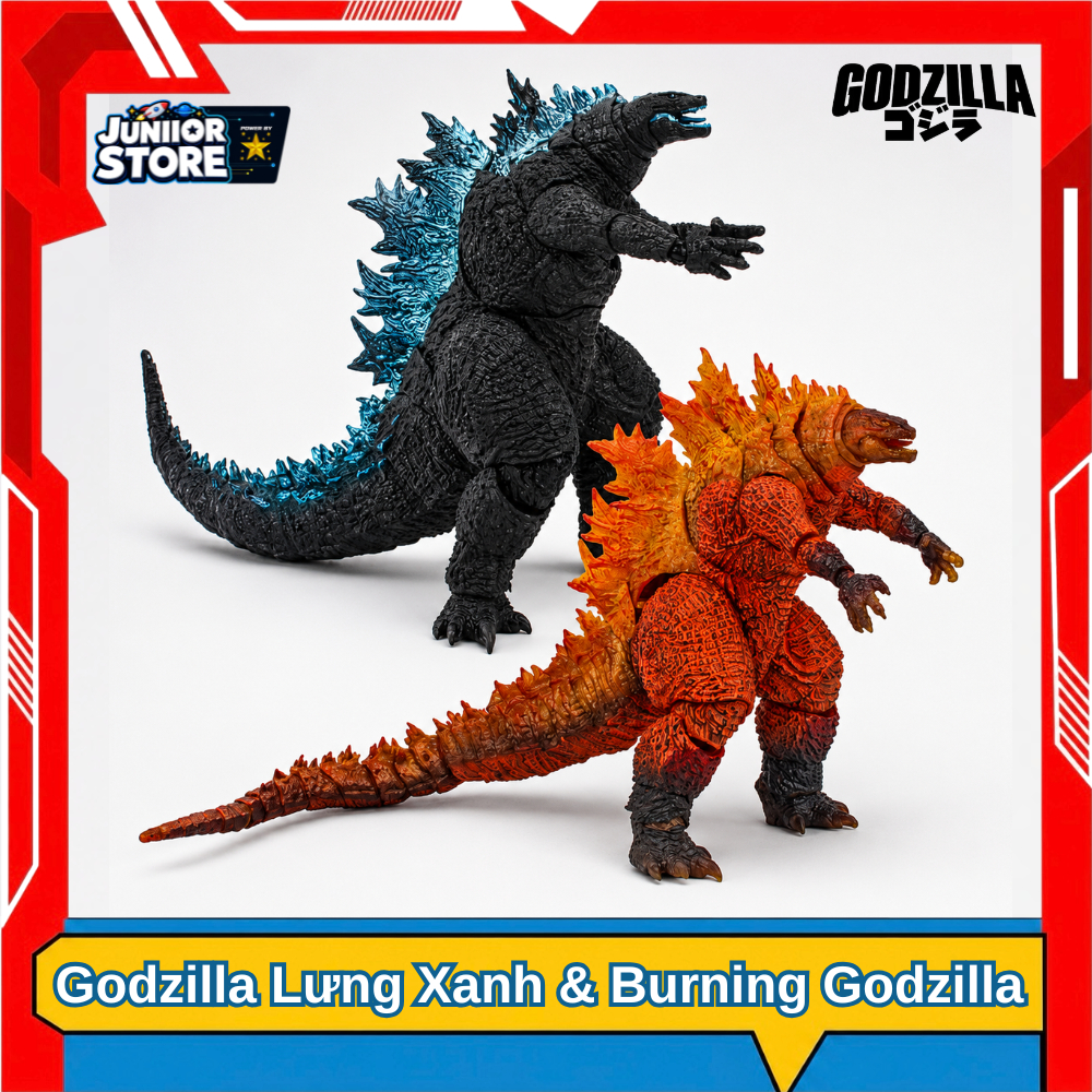 Mô Hình Godzilla Burning Và Godzilla Lưng Xanh Có Hộp, Figure Quái Thú Đuôi Dài Trưng Bày Sưu Tầm