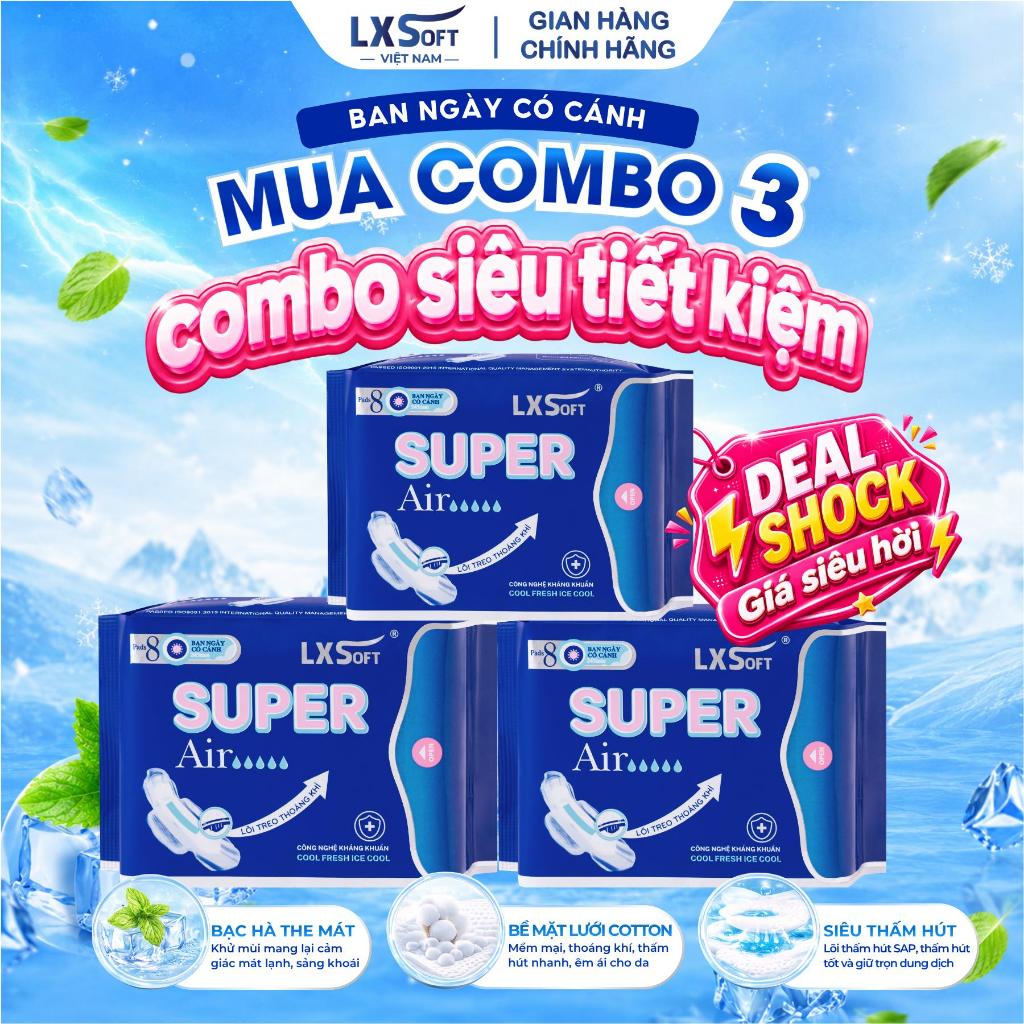 [ DEAL KOC] Băng vệ sinh Lxsoft Super Air ban ngày có cánh MẶT LƯỚI, BẠC HÀ, Siêu mỏng, mềm mại, chố