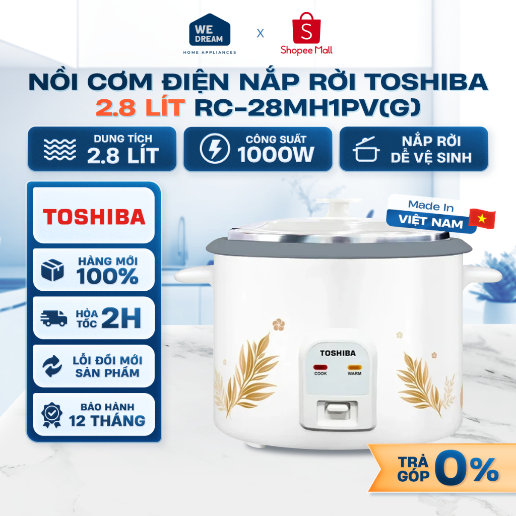 RC-28MH1PV(G) - Nồi Cơm Điện Nắp Rời Toshiba 2.8 Lít RC-28MH1PV(G) - Hàng Chính Hãng, Mới 100%