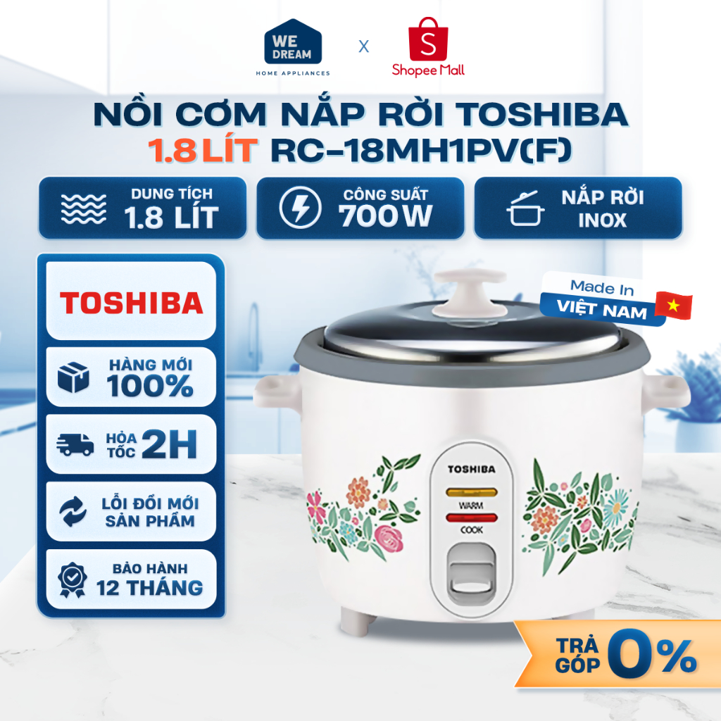 RC-18MH1PV(F) - Nồi Cơm Nắp Rời Toshiba 1.8 Lít RC-18MH1PV(F) - Hàng Chính Hãng, Mới 100%
