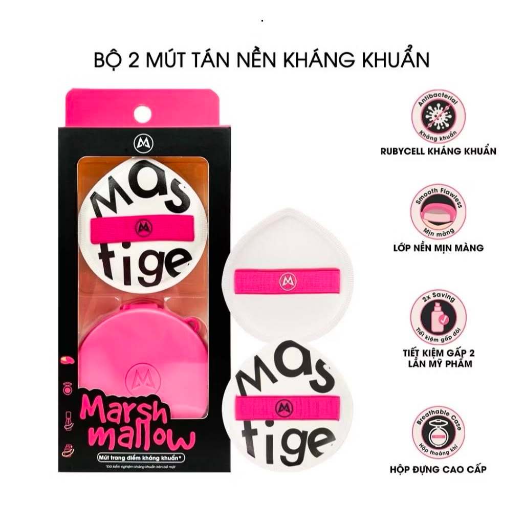 Bộ 2 Mút Tán Nền Kháng Khuẩn Mastige Marshmallow Mềm Mịn, Dễ Đánh Nền