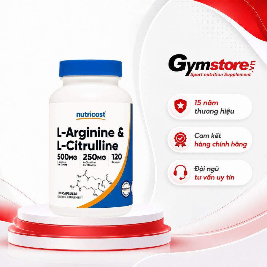 Viên uống Nutricost L-Arginine & L-Citrulline, nhập khẩu Mỹ giúp cải thiện hiệu suất luyện tập - Gym