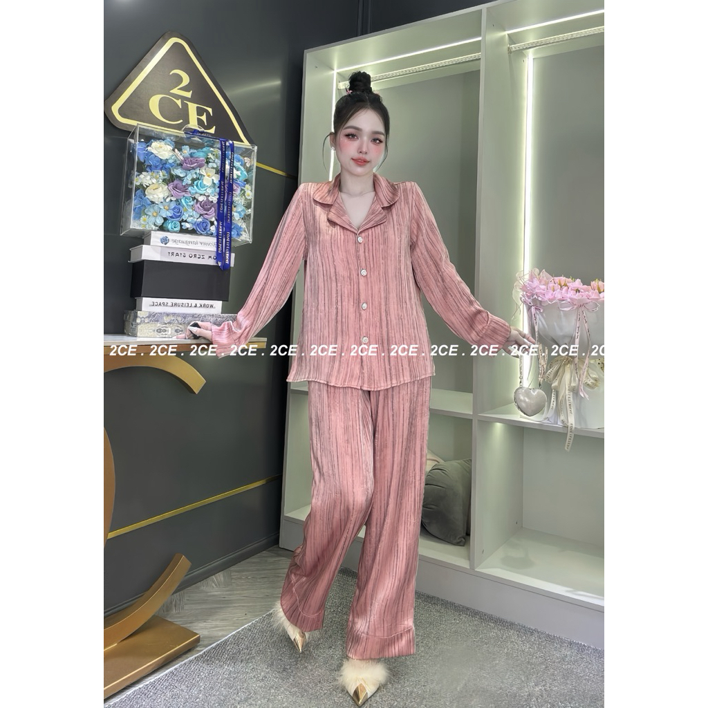 [SẴN] [CHUẨN 2CE] Mẫu Mới Đồ Bộ 2CE TAY DÀI  Lụa HÀN cao cấp (40-60kg)