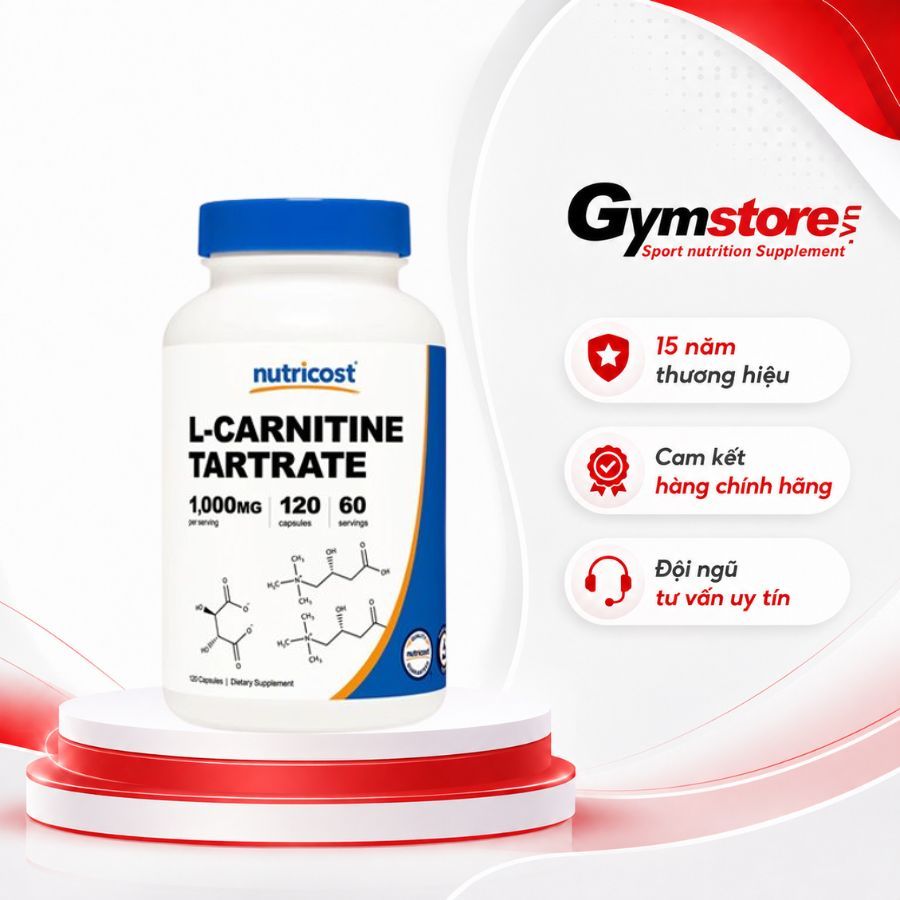 Viên uống Nutricost L-Carnitine 500 mg, giúp cải thiện phục hồi sau luyện tập - Gymstore