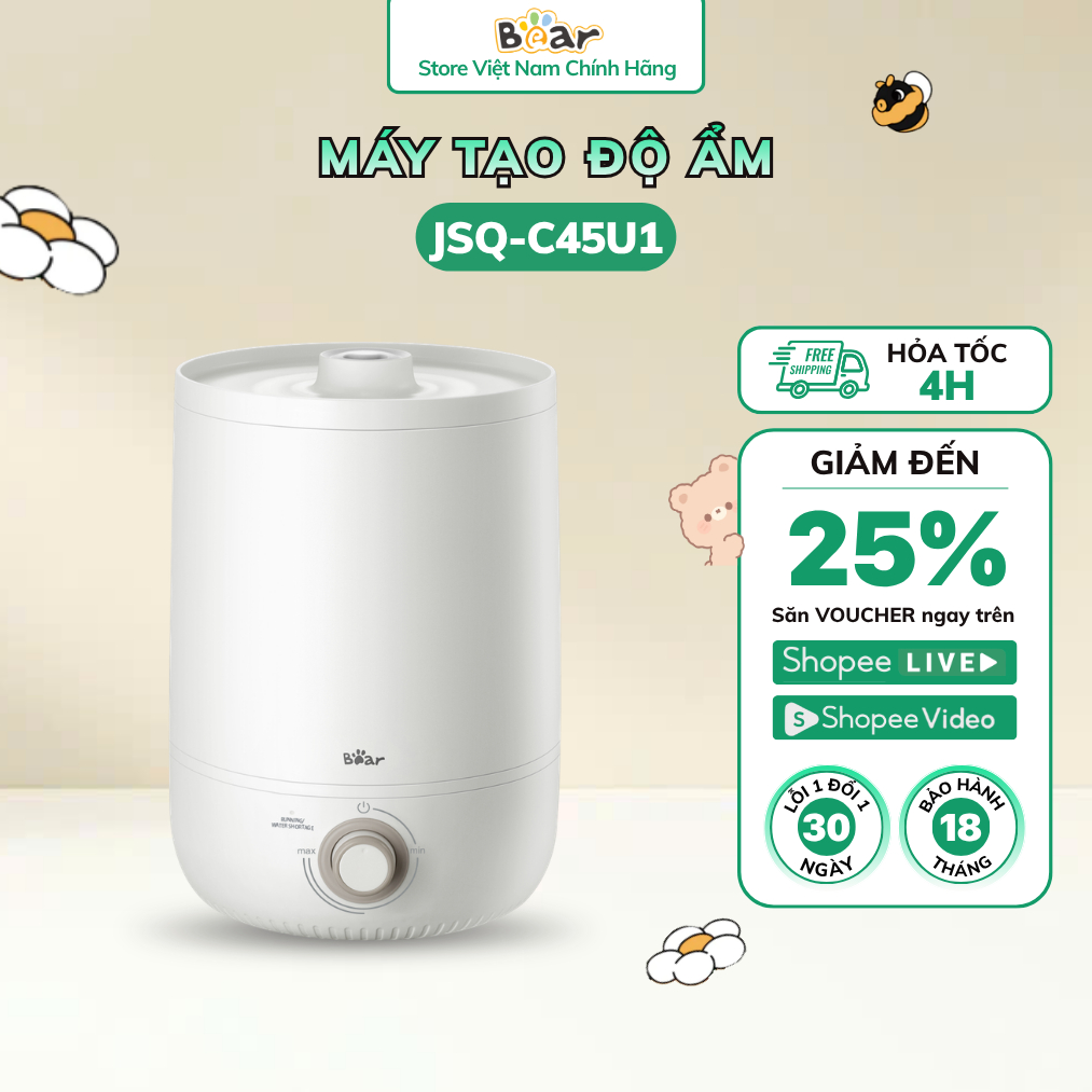 Máy Phun Sương Tạo Ẩm Bear Làm Mát Không Khí Ion Bạc Diệt Khuẩn Tiết Kiệm Năng Lượng JSQ-C45U1