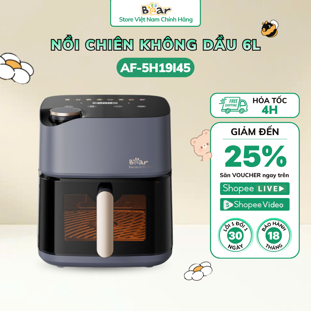 Nồi Chiên Không Dầu Bear 6L Đa Năng 8 Chế Độ Giảm Dầu Mỡ Nấu Ăn Healthy Tiện Lợi AF-5H19I45