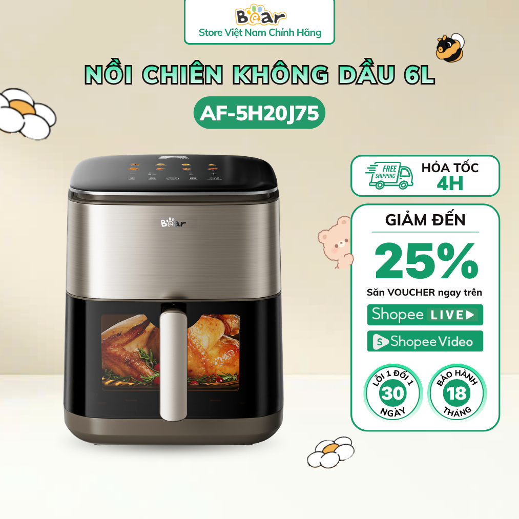 Nồi Chiên Không Dầu Bear 6L Giảm Dầu Mỡ Giữ Dinh Dưỡng Cho Gia Đình AF-5H20J75
