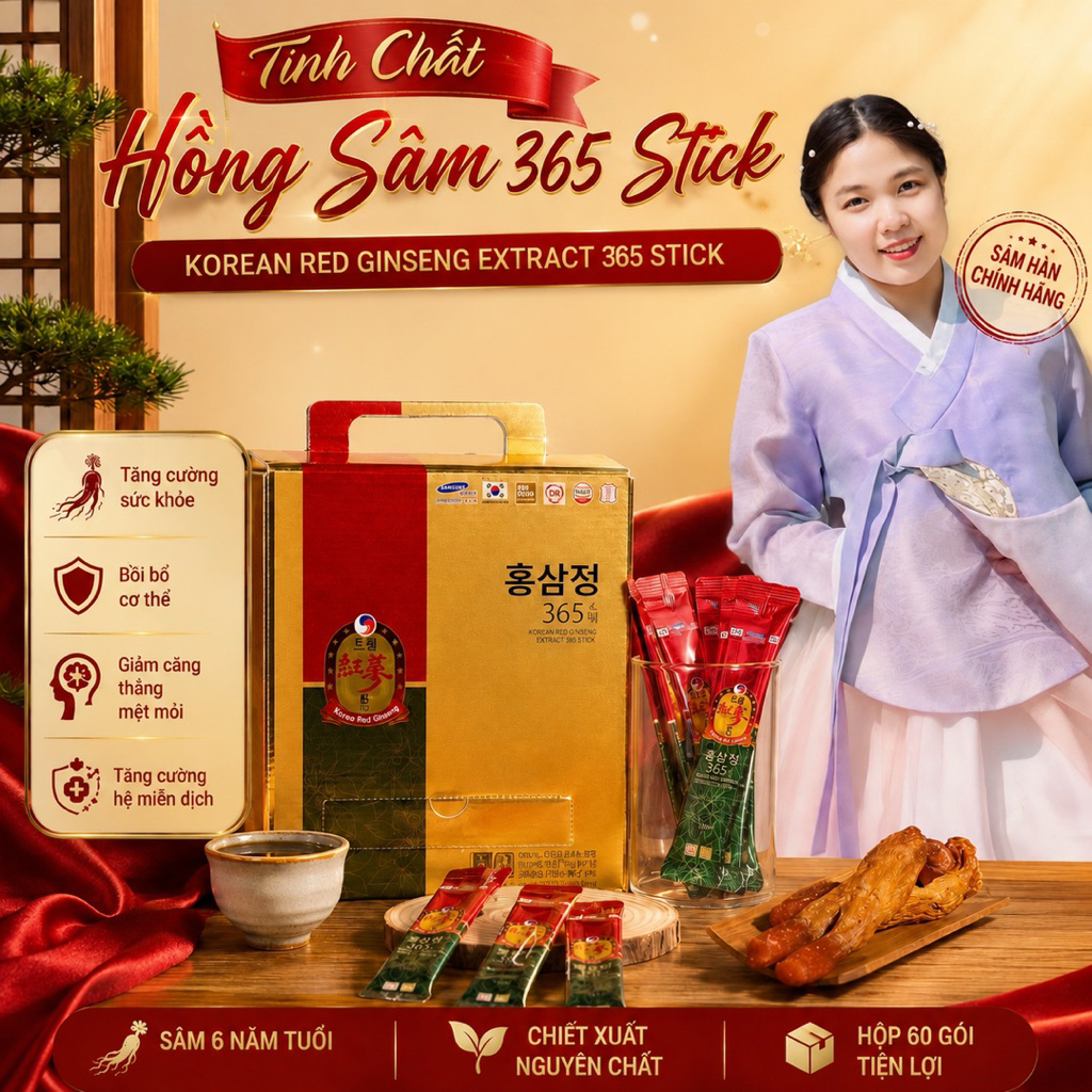 Tinh Chất Hồng Sâm 365 Stick Hàn Quốc – Korean Red Ginseng Extract 365 Stick (Hộp 100 Gói)