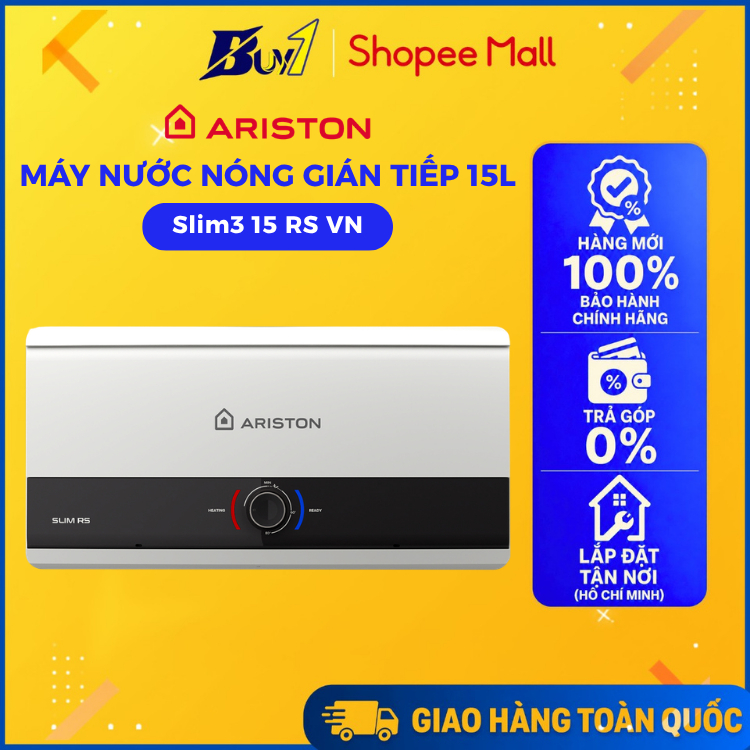 Slim3 15 RS VN - Máy nước nóng gián tiếp Ariston 15 lít Slim3 15 RS VN - Hàng chính hãng