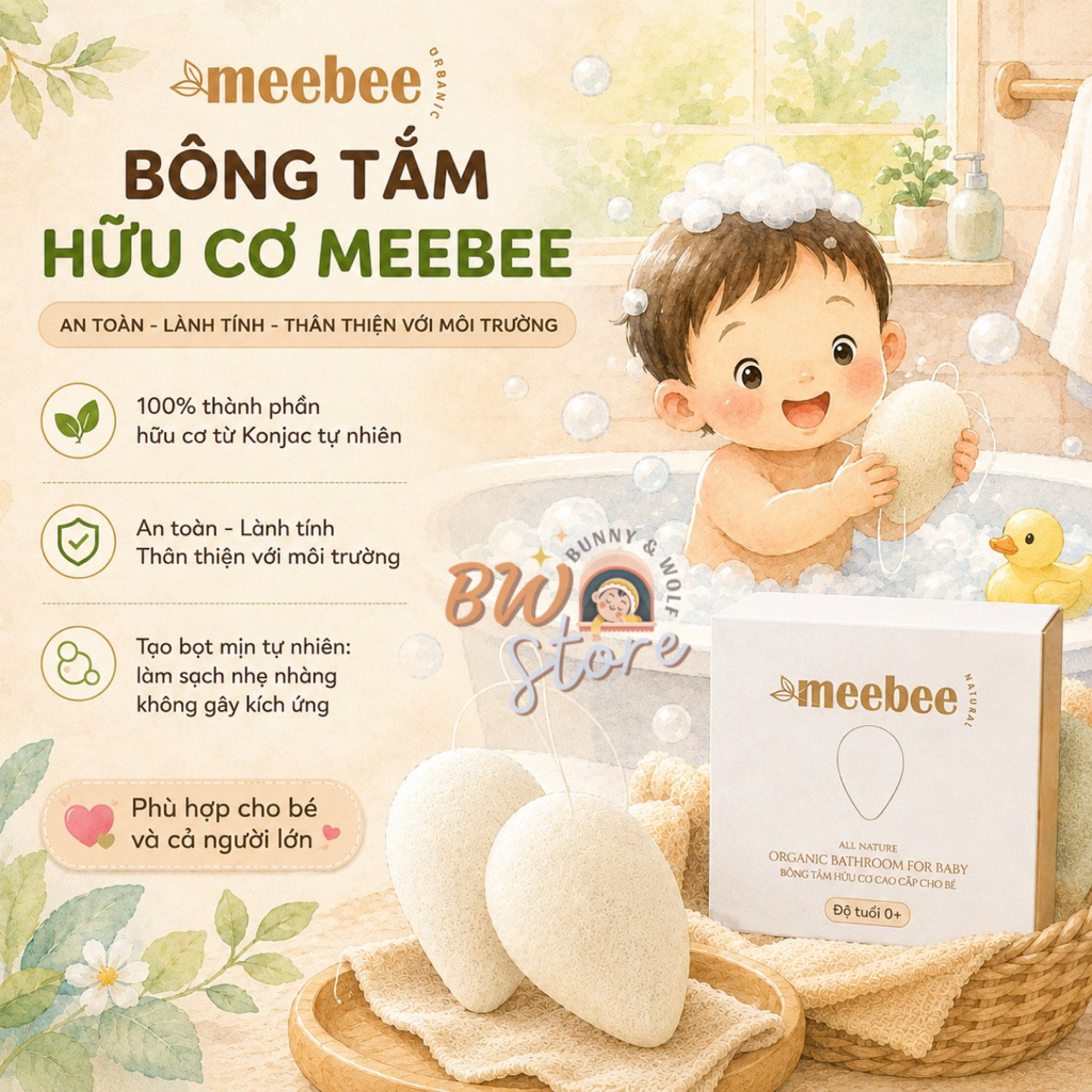 Bông Mút Tắm Hữu Cơ MEEBEE / MURMUR Hàn Quốc cho bé từ sơ sinh [ BW Store ]
