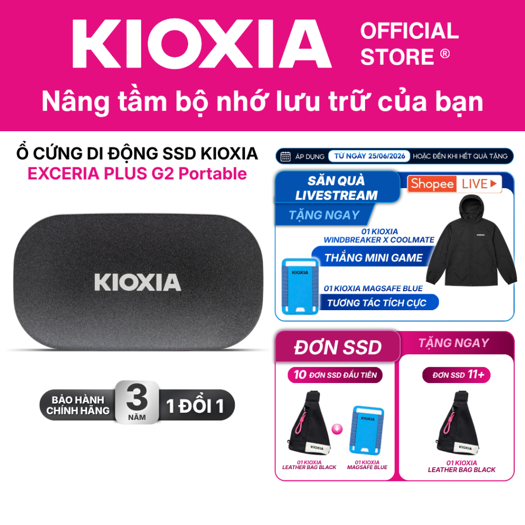 Ổ cứng di động SSD KIOXIA EXCERIA PLUS G2 Portable 1TB / 2TB upto 1050MB/s - Bảo hành 3 năm