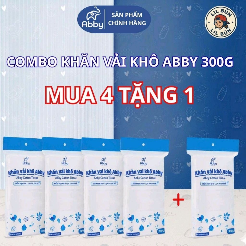 [Chính Hãng Abby] Combo Khăn Vải Khô Abby 300g Mua 4 Tặng 1 - Khăn Giấy Khô Đa Năng Lau Mặt Tẩy Tran