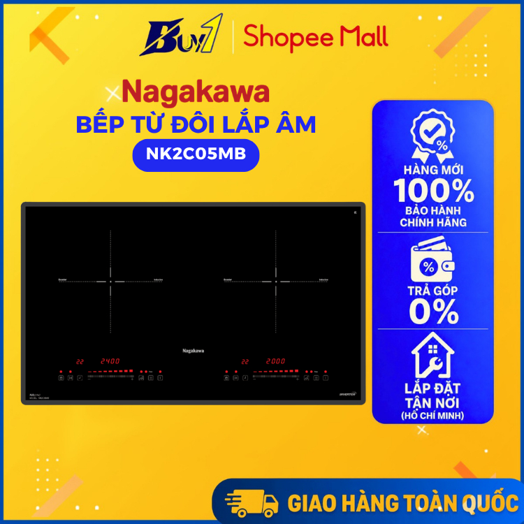 Bếp từ đôi lắp âm Nagakawa NK2C05MB - Hàng chính hãng