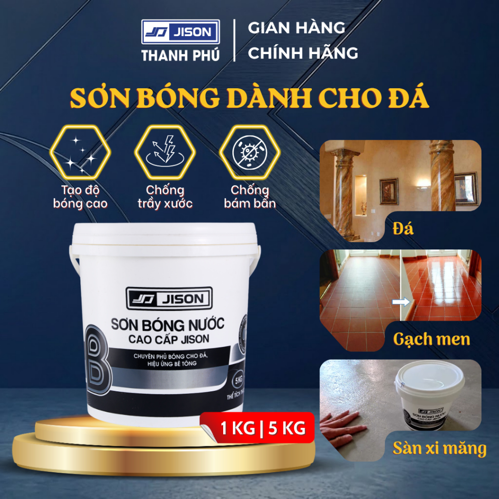 Sơn Bóng Nước Cao Cấp Jison Dành Cho Đá, Phủ Bảo Vệ Cho Bề Mặt Đá, Bê Tông, Tạo Hiệu Ứng (1KG, 5KG)