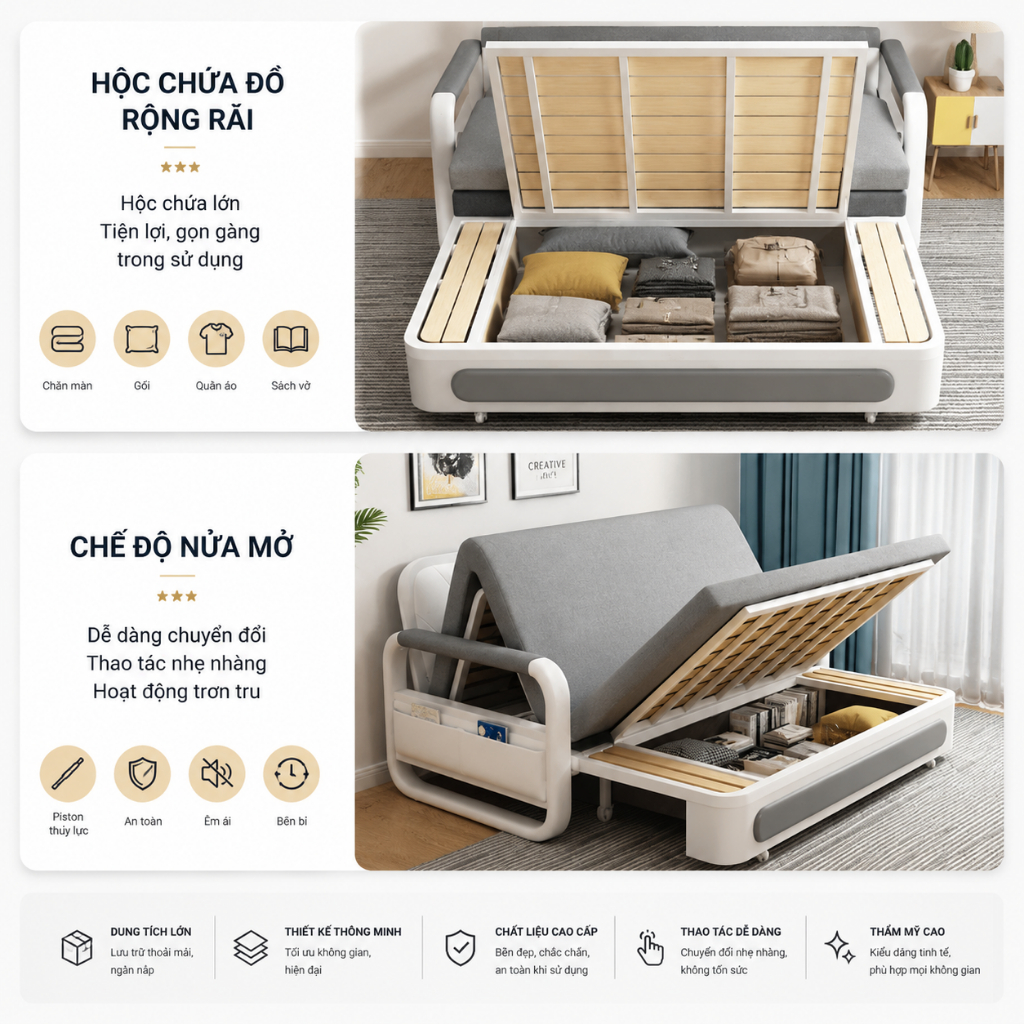 (Nệm Nỉ Cao Cấp)Sofa Giường Thông Minh Nệm Nỉ Gấp Gọn,Sofa Đa Năng 2 Chế Độ, Ghế Sofa Và Giường Ngủ,