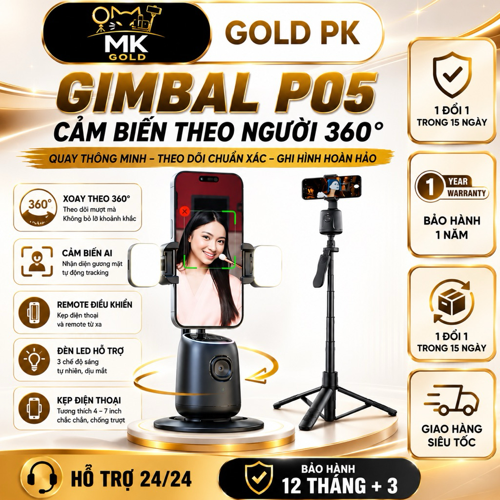 Gimbal P05 Tự Động Theo Dõi Người Ổn Định Xoay 360 Độ