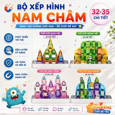 Đồ Chơi Xếp Hình Nam Châm Ánh Sáng Mini Có Hộp Thiếc Nhiều Chủ Đề