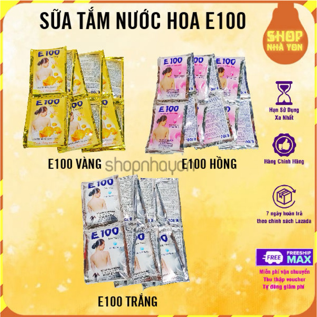 Dây 10 gói sữa tắm E100 màu hồng, vàng
