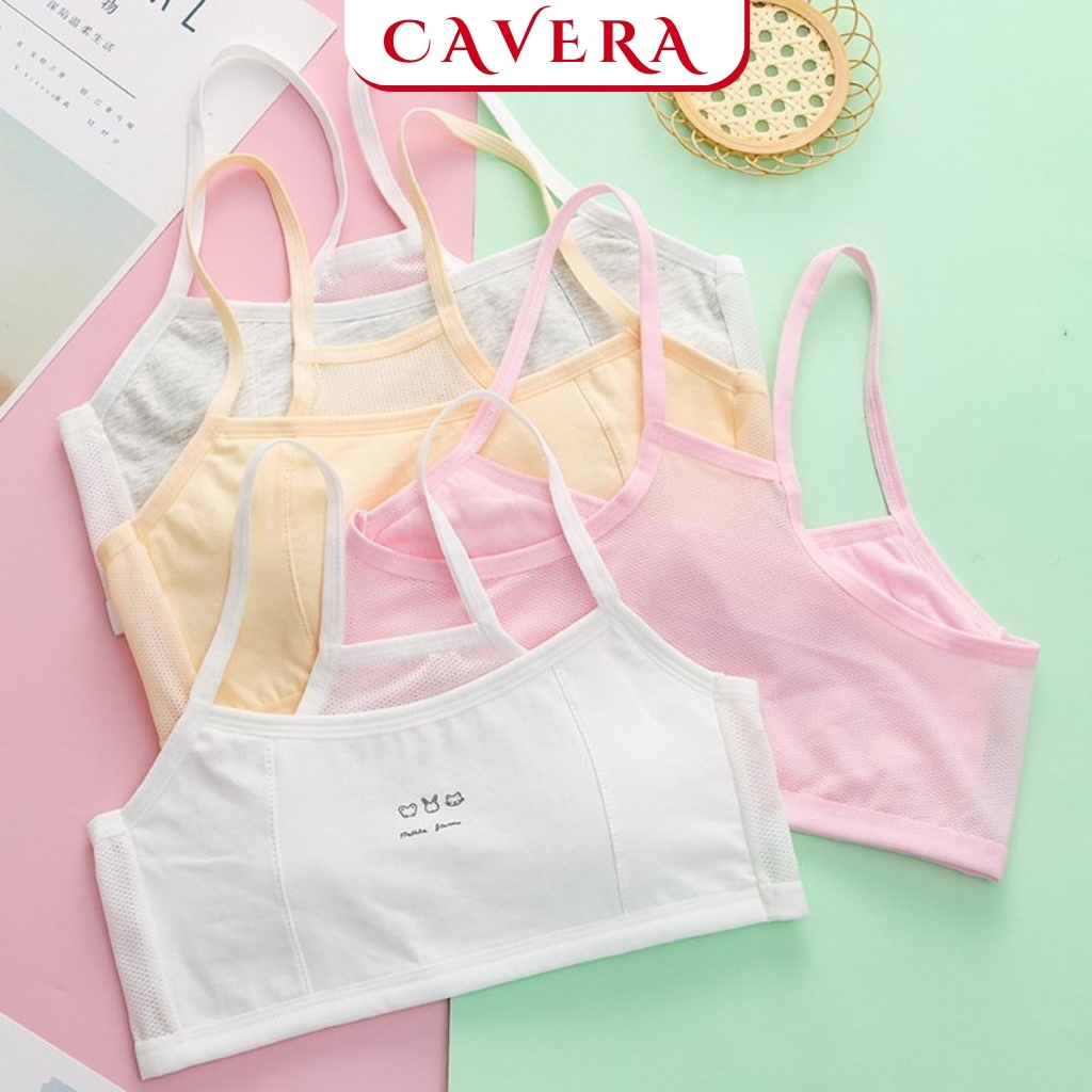 Áo Lót Cho Bé Gái 2 Dây Cotton Lưng Lưới Thoáng Mát, Áo Bra 2 Lớp Lót Mềm Năng Động CAVERA  VNA.108