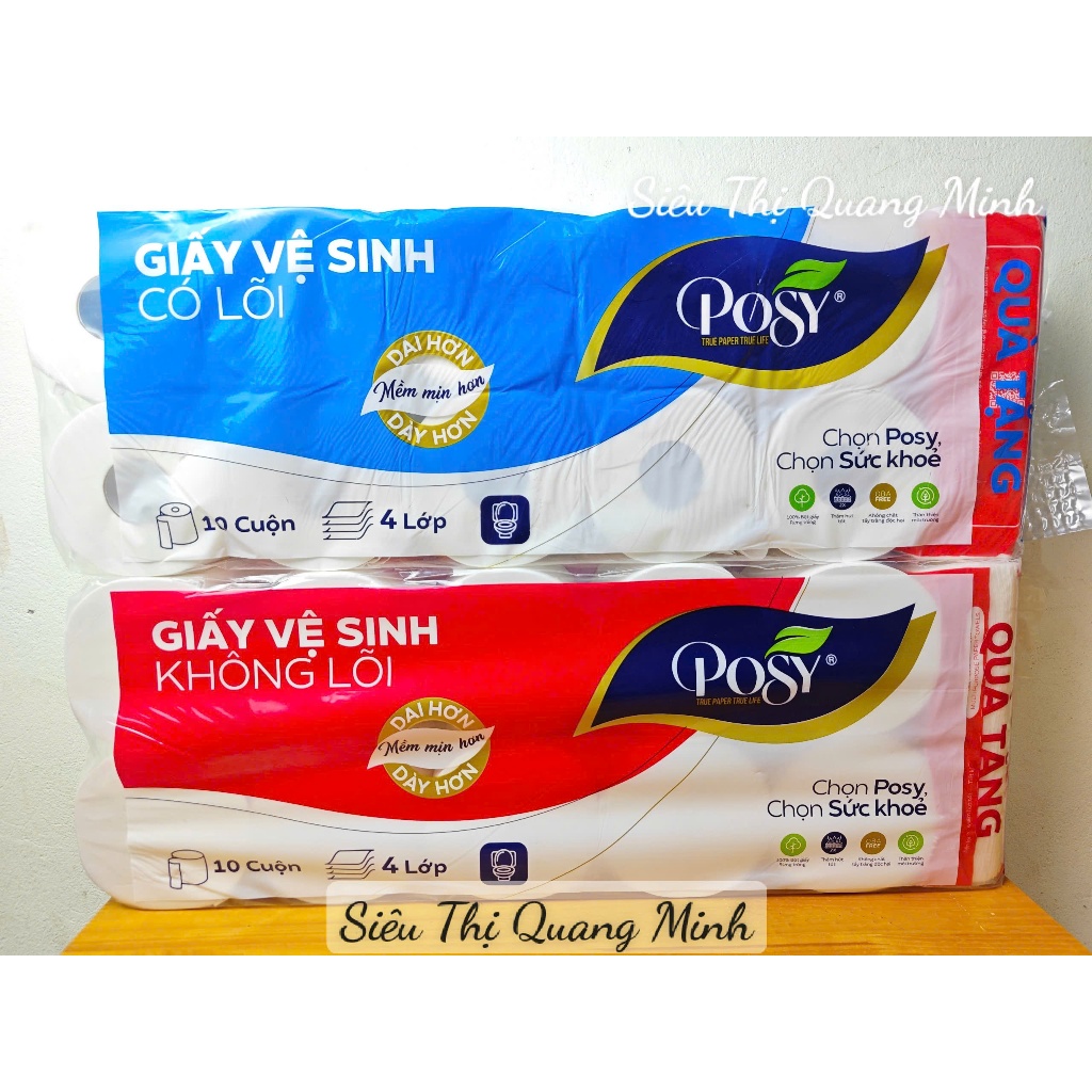 Giấy vệ sinh Posy 10 cuộn 4 lớp 1.6kg KM Khăn Giấy Rút