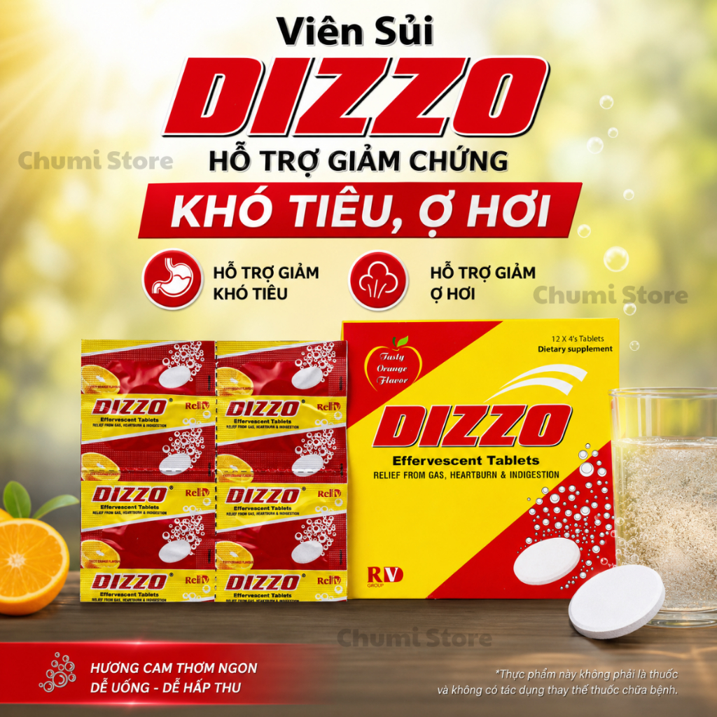Viên Sủi Dizzo Reliv Giúp Hỗ Trợ Giảm Chứng Đầy Hơi, Ợ Hơi, Khó Tiêu Hộp 48 Viên