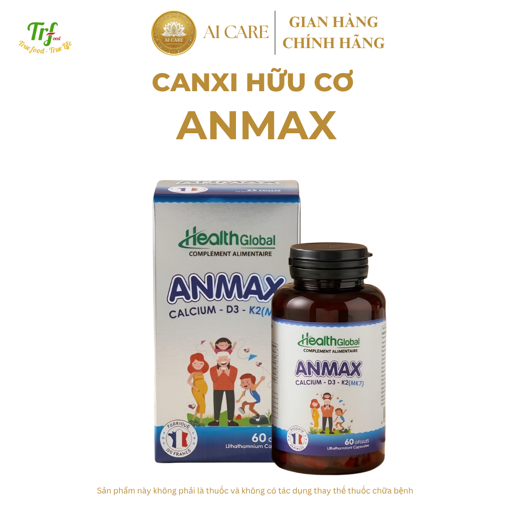 CANXI HỮU CƠ ANMAX Heath Global giúp bổ sung canxi hữu cơ 60 viên nhập khẩu từ Pháp