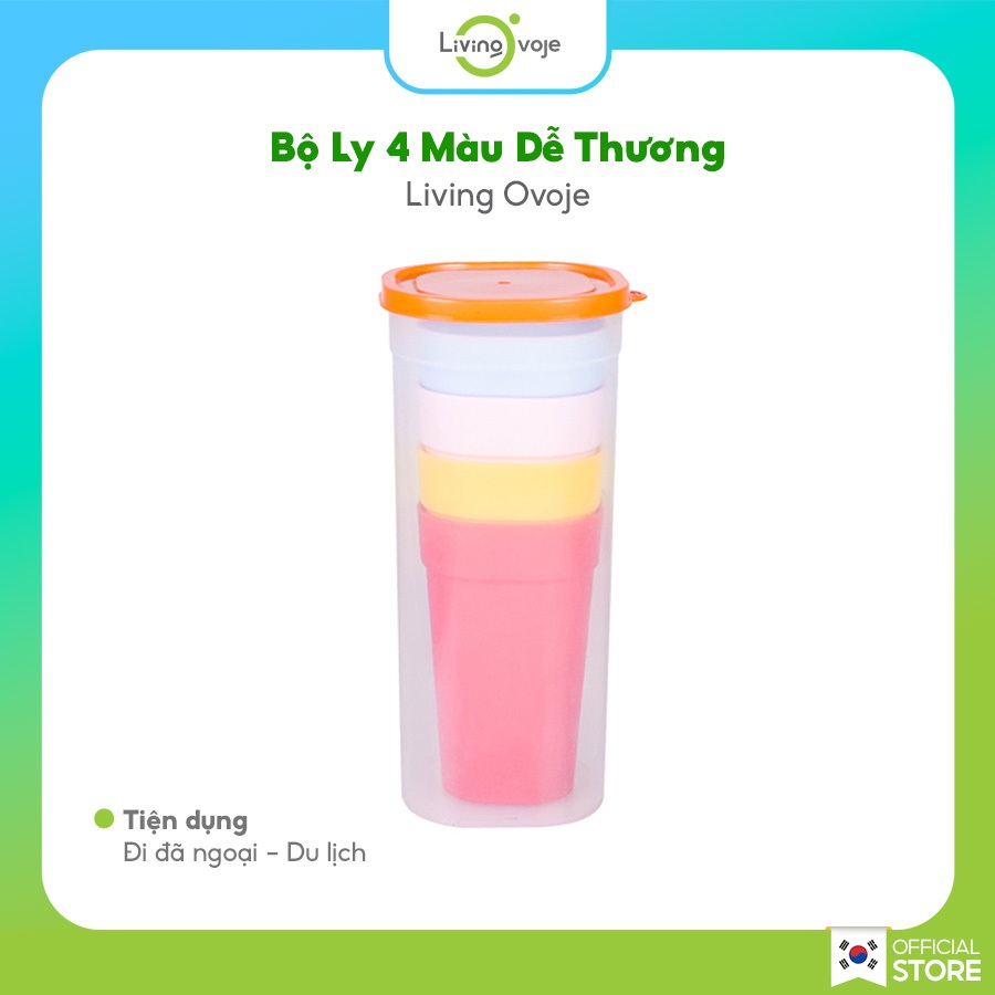 Bộ Ly 4 màu dễ thương - Tiện dụng đi đã ngoại - Du lịch- Living On