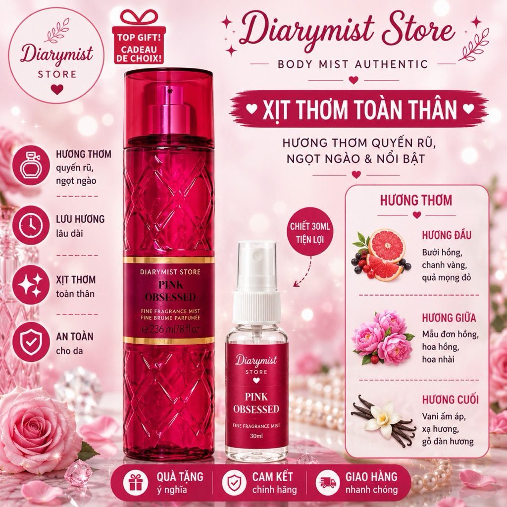 𝐃𝐢𝐚𝐫𝐲𝐦𝐢𝐬𝐭.𝐬𝐭𝐨𝐫𝐞 Xịt thơm toàn thân Body mist Bath And Body Works - PINK OBSESSED