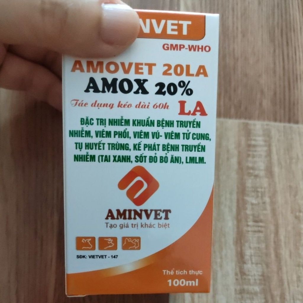 Amoxvet 20LA/Amox 20% hỗ trợ sức khỏe cho heo, chó mèo, trâu bò...
