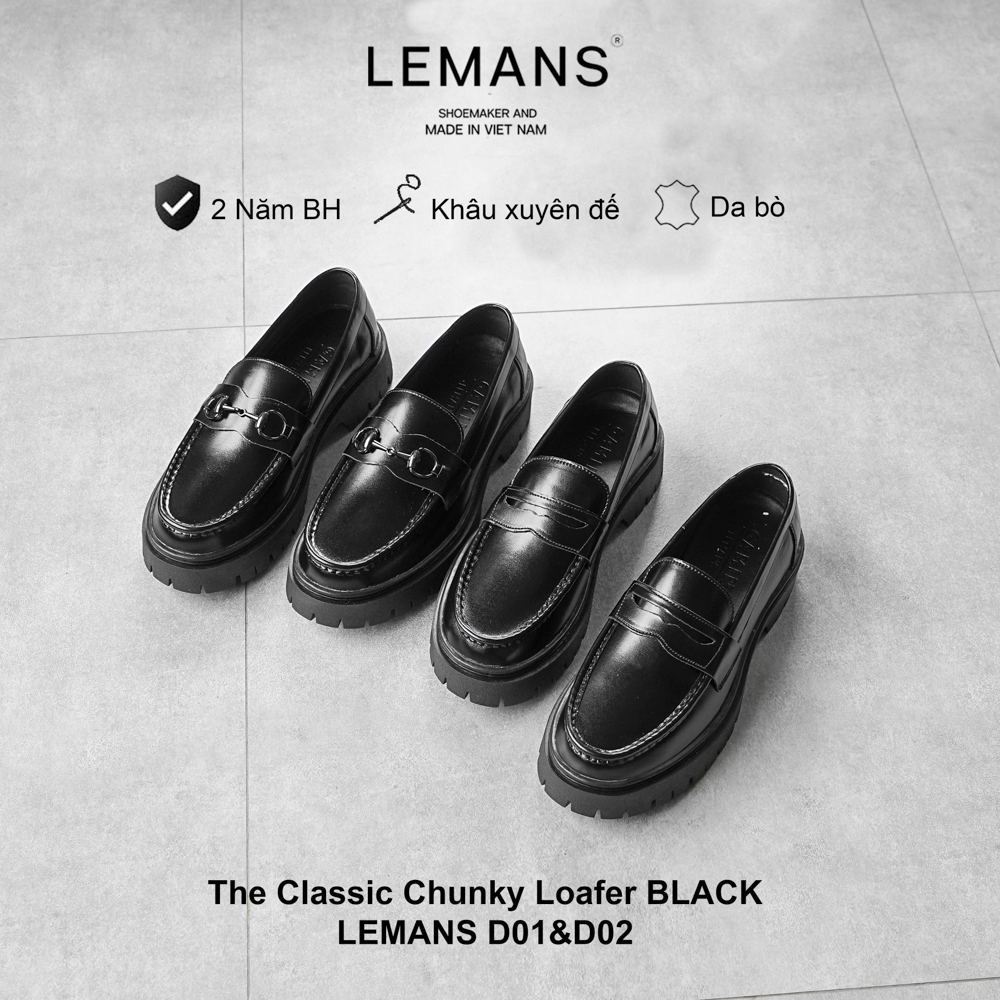 Giày nam The Classic Chunky PENNY LOAFER Black LEMANS - đế 5cm Full cao su BH 12T