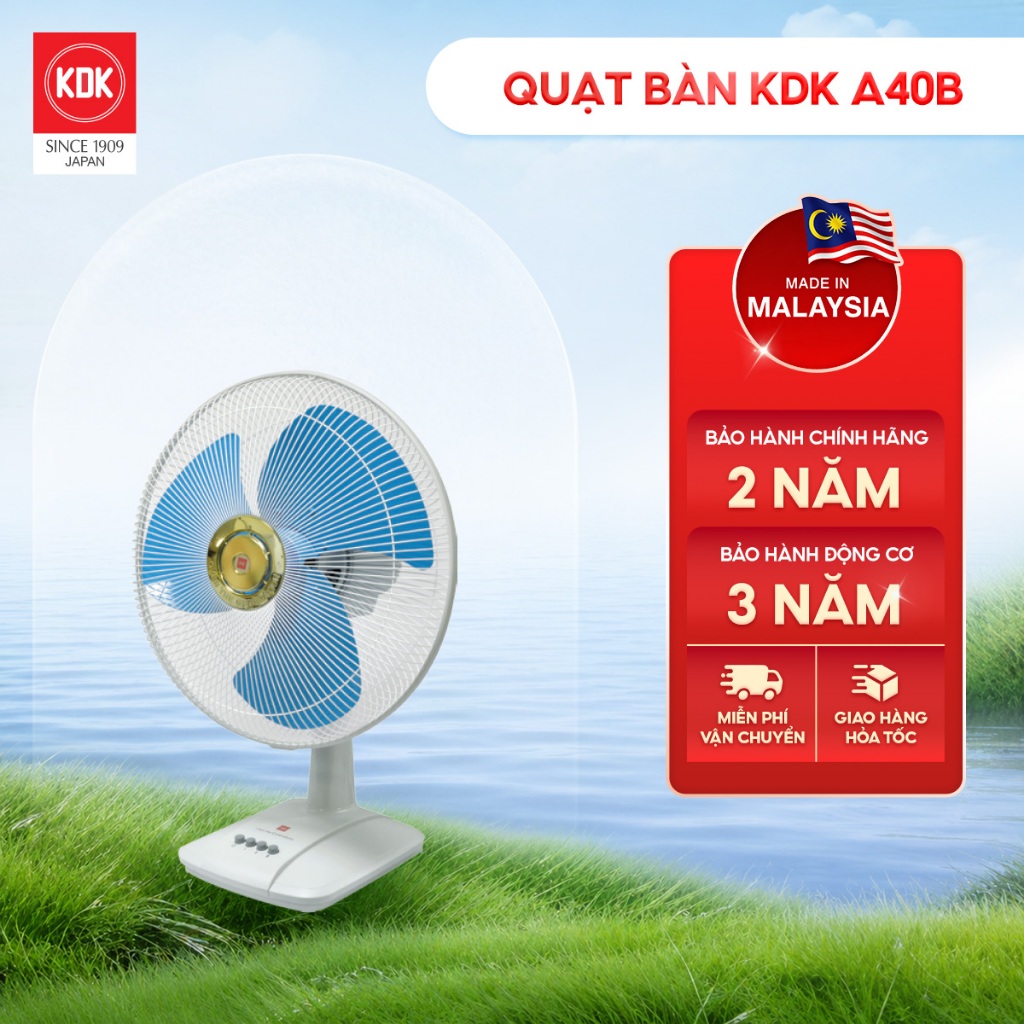 Quạt bàn KDK A40B cánh kim loại, 3 tốc độ gió, 3 cánh 40cm, bảo hành chính hãng 24 tháng