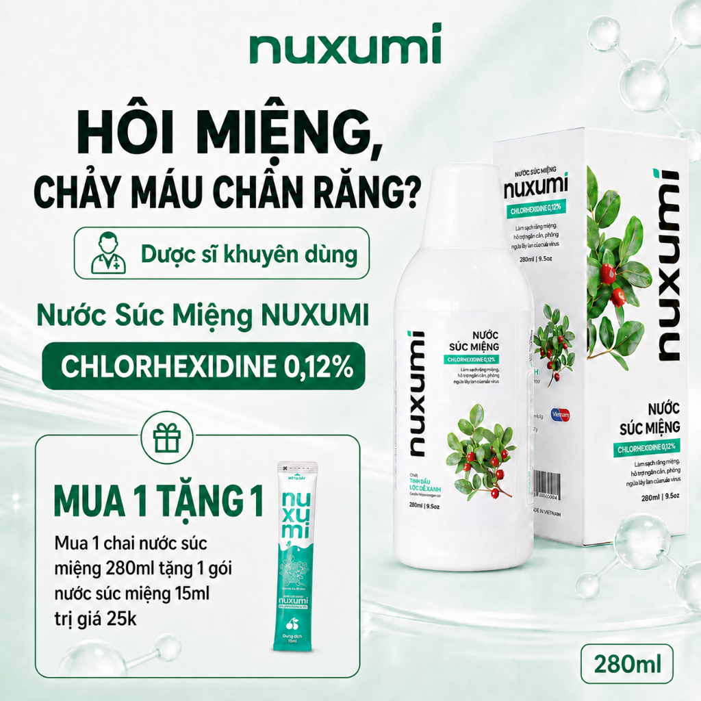 Nước Súc Miệng Nuxumi Giảm Hôi Miệng, Chăm Sóc Nướu, Hơi Thở Thơm Mát, Không Cồn 280ml