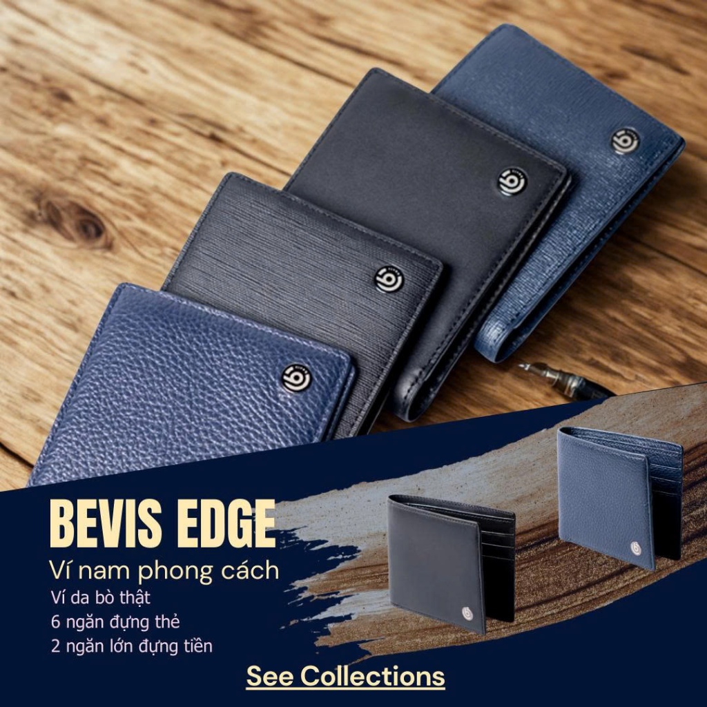 Bevis EDGE - Ví Nam Da Bò trơn Nhập Khẩu Phong Cách Korea Sang Trọng thương hiệu BEVIS