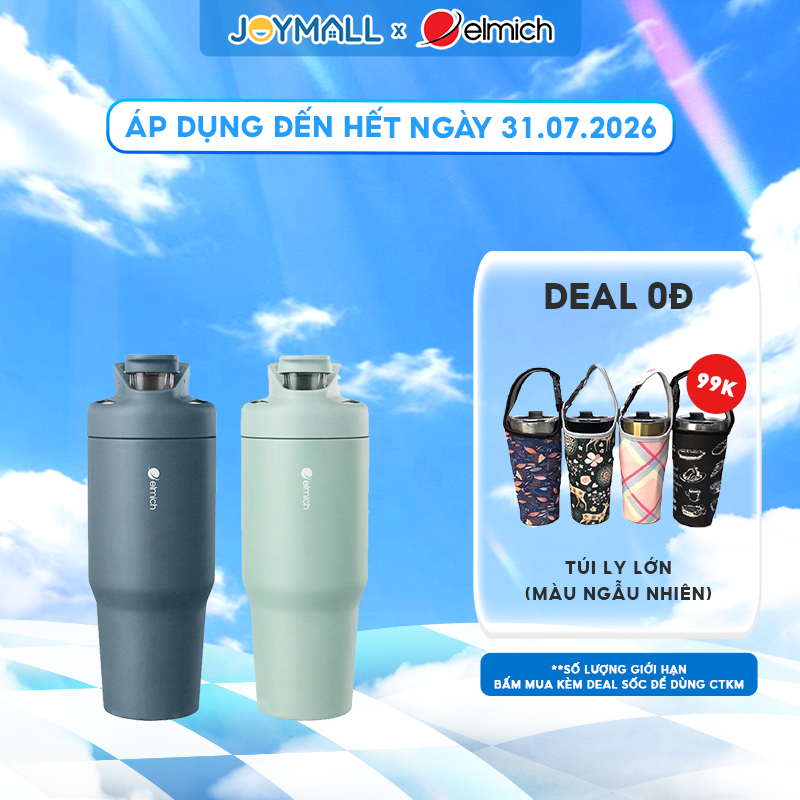 Ly giữ nhiệt inox Elmich EL8309 900ml, Hàng chính hãng, có ống hút, giữ nóng lạnh, nắp bật - JoyMall