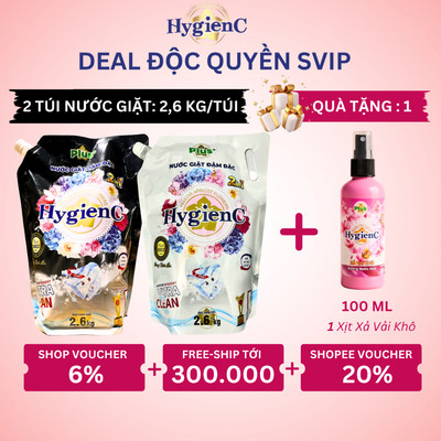 [SV] Combo 2 Túi Nước Giặt Đậm Đặc HygienC Plus 2.6Kg/Túi