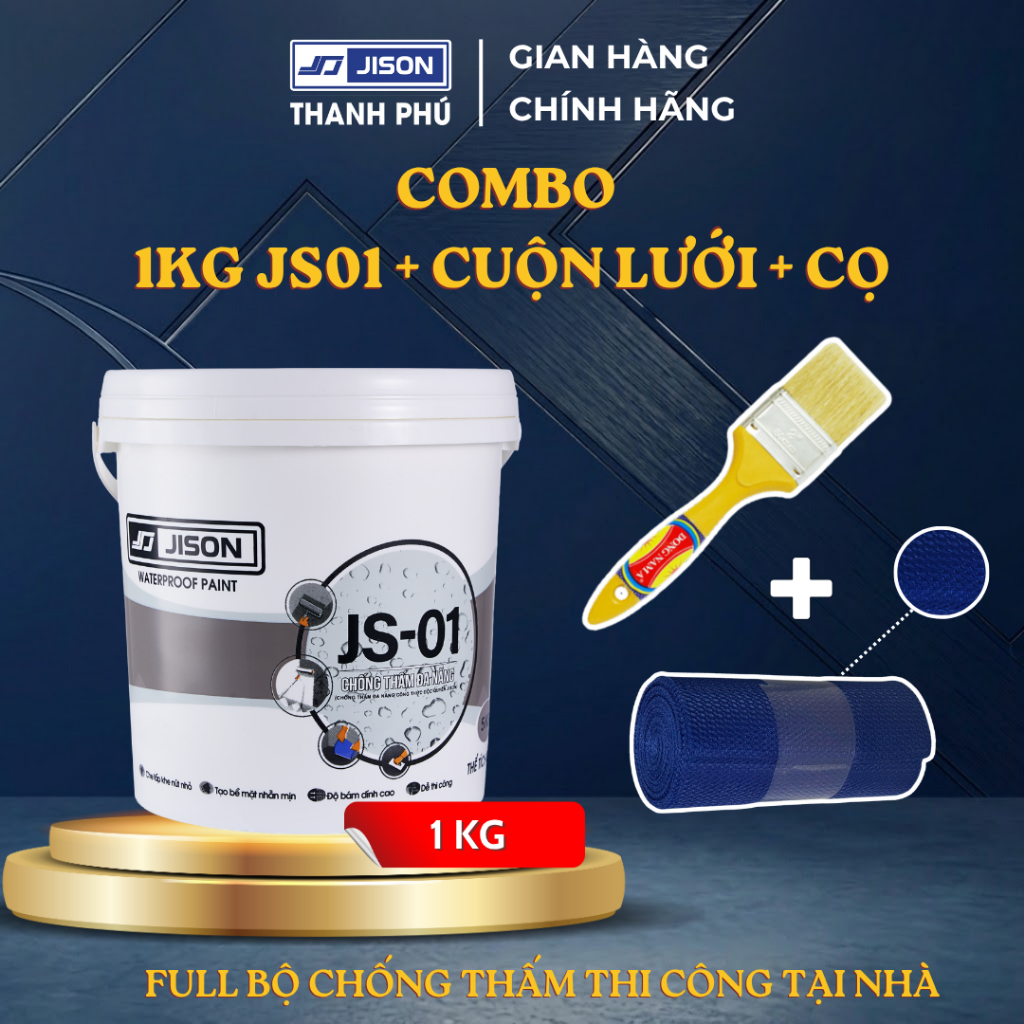 Combo Jison Chuyên Xử Lý Giáp Ranh, Vết Nứt, Ghép Mí Cemboard (1KG JS01, Cuộn Lưới 16cmx12m,Cọ Quét)