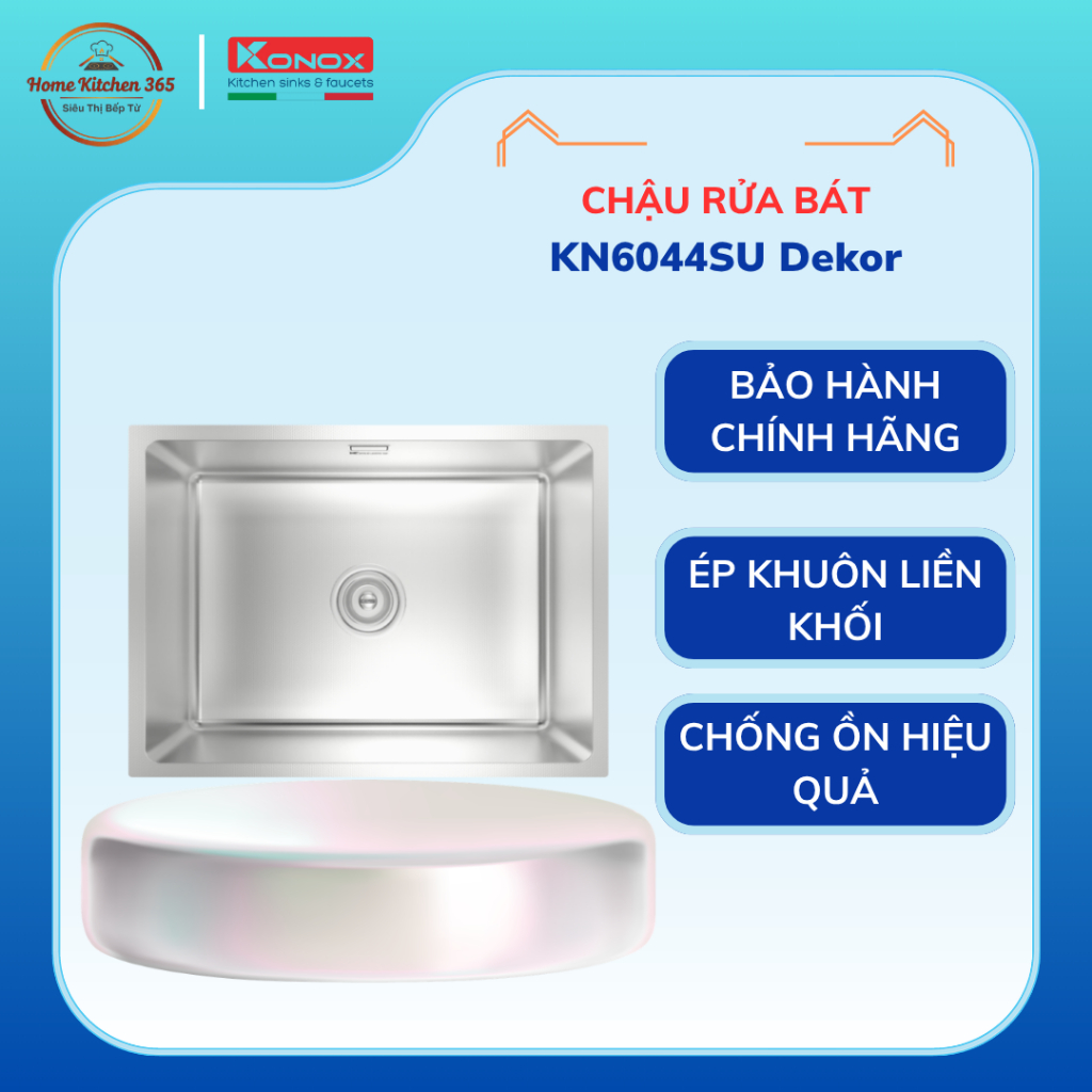 Chậu Rửa Bát Inox 1 Hố Konox KN6044SU Dekor - 1 Hố Chống Xước Vượt Trội
