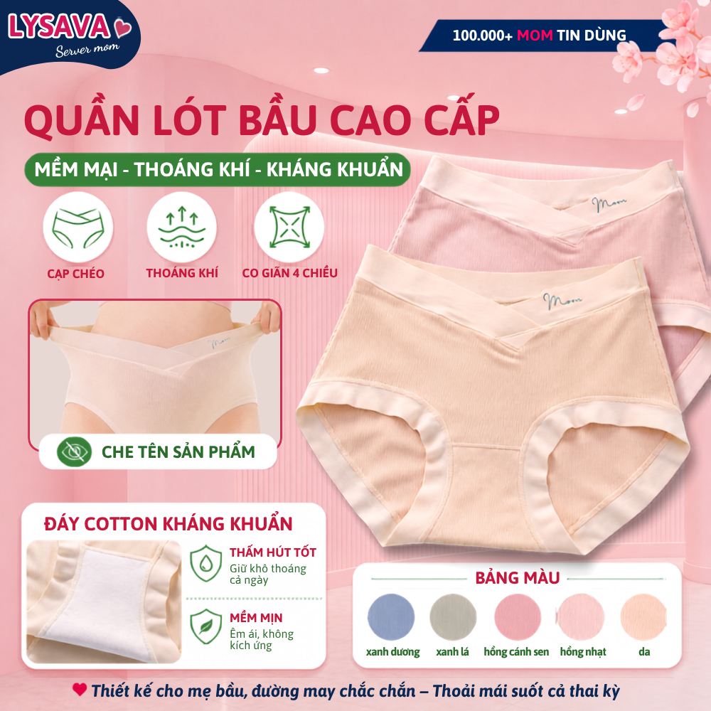 Quần Lót Bầu LYSAVA Cạp Chéo Không Gò Bụng - Quần Chip Bầu Kháng Khuẩn Thoáng Khí Đáy Cotton Sáng Màu Cho Mẹ Bầu, QL6 | BigBuy360 - bigbuy360.vn