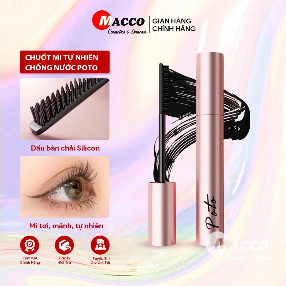Mascara Poto Chuốt Mi Cong Dài, Tơi Mảnh Tự Nhiên, Chống Nước Không Lem, Sợi Fiber Giúp Mi Dày, Giữ 