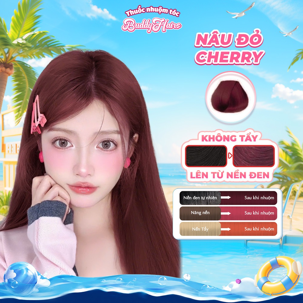 Thuốc nhuộm tóc màu NÂU ĐỎ CHERRY, STRAWBERRY thuốc nhuộm tóc không cần tẩy, kem nhuộm tóc tại nhà B