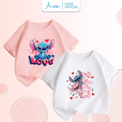 [MỚI] Áo thun cộc tay cho bé gái AORE, Áo phông in hình STITCH ĐÁNG YÊU chất COTTON mềm mịn, thoáng mát 9-36kg