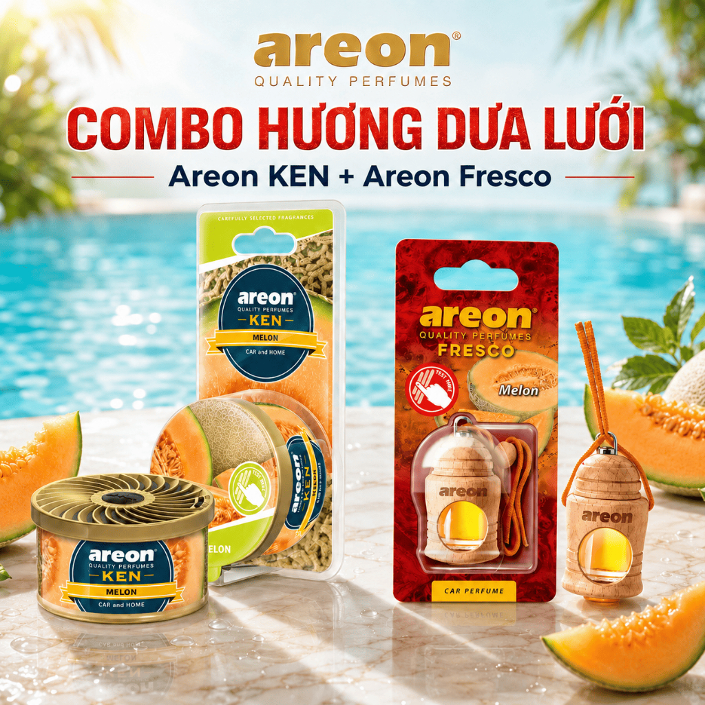 Combo Nước Hoa Ô Tô Areon KEN Melon + Fresco Melon Chính Hãng Bulgaria – Hương Dưa Lưới Khử Mùi Xe