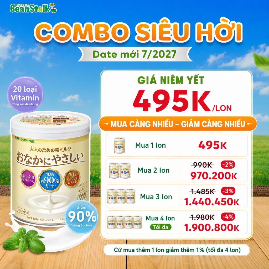 Sữa Bột Dành Cho Người Lớn Bổ Sung Dinh Dưỡng, Giúp Ngủ Ngon, Tăng Cường Đề Kháng Onaka Ni Yasashi B