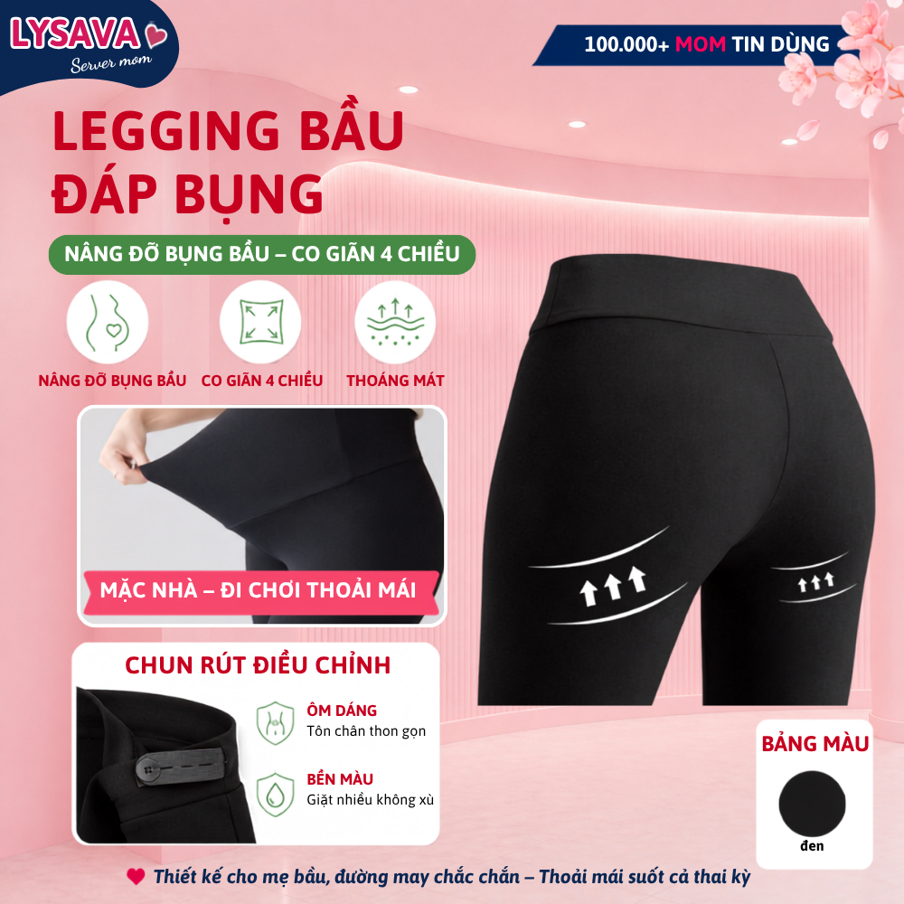 Quần Legging Bầu LYSAVA Đáp Bụng Chun Điều Chỉnh Chất Cotton Cao Cấp - Legging Bầu Dáng Ngố Lửng Mát