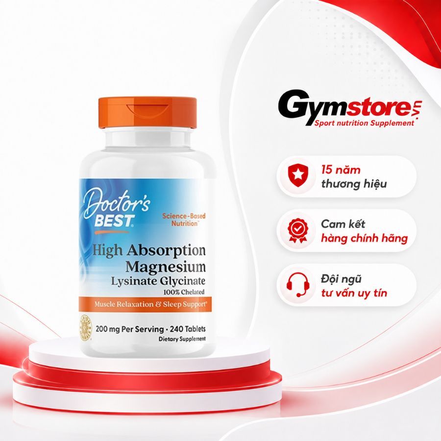 Viên uống magie Doctor's Best High Absorption Magnesium dễ hấp thụ, giảm stress, mất ngủ, chuột rút
