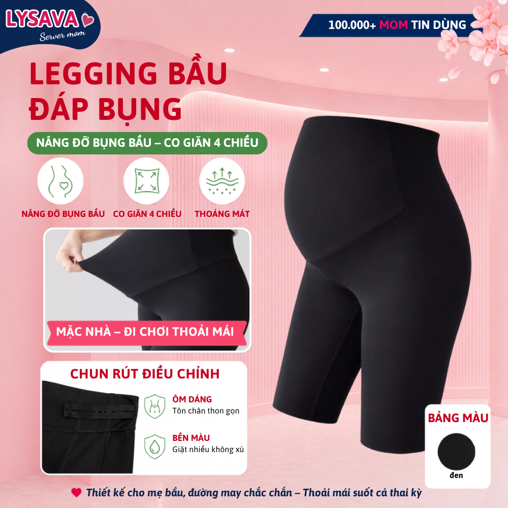 Quần Legging Bầu LYSAVA Đáp Bụng Chun Điều Chỉnh Chất Vải ZIP Cotton Cao Cấp - Legging Bầu Mặc Ở Nhà