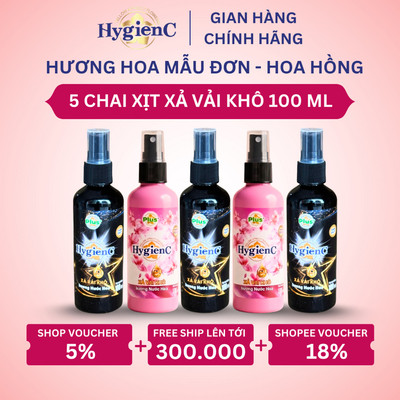 Combo 5 Chai Xịt Thơm Quần Áo HygienC Plus 100ml/Chai - Hương Mẫu Đơn/ Hoa Hồng (Xả Vải Khô)