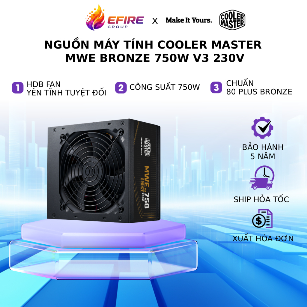 Nguồn Máy Tính Cooler Master MWE Bronze 750W V3 230V, ATX 3.1, Chuẩn 80 Plus Bronze | Bảo Hành 5 Năm
