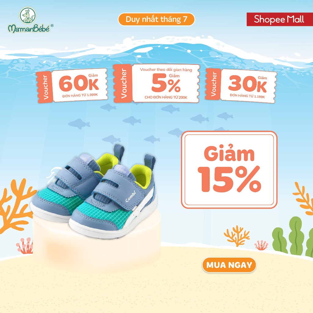 (MamanBébé chính hãng) Giày Combi S-Go đế định hình chống bàn chân bẹt C2402 màu xanh dương